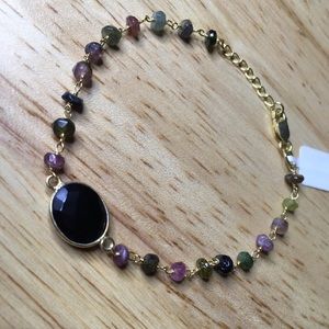 Black Onyx and Tourmaline 8" Bracelet Gold Plated over 925 Sterling Silver
